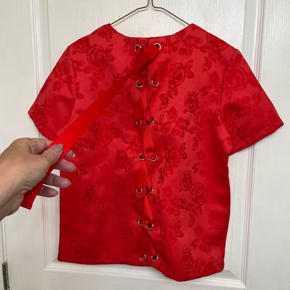 Daphnea Women’s Orange Floral 100% Polyester Top with Ribbon Back Detailing Sz S - Picture 6 of 9